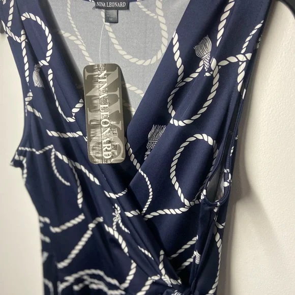 Nina Leonard Navy and White Rope Print Jumpsuit - Picture 4 of 8